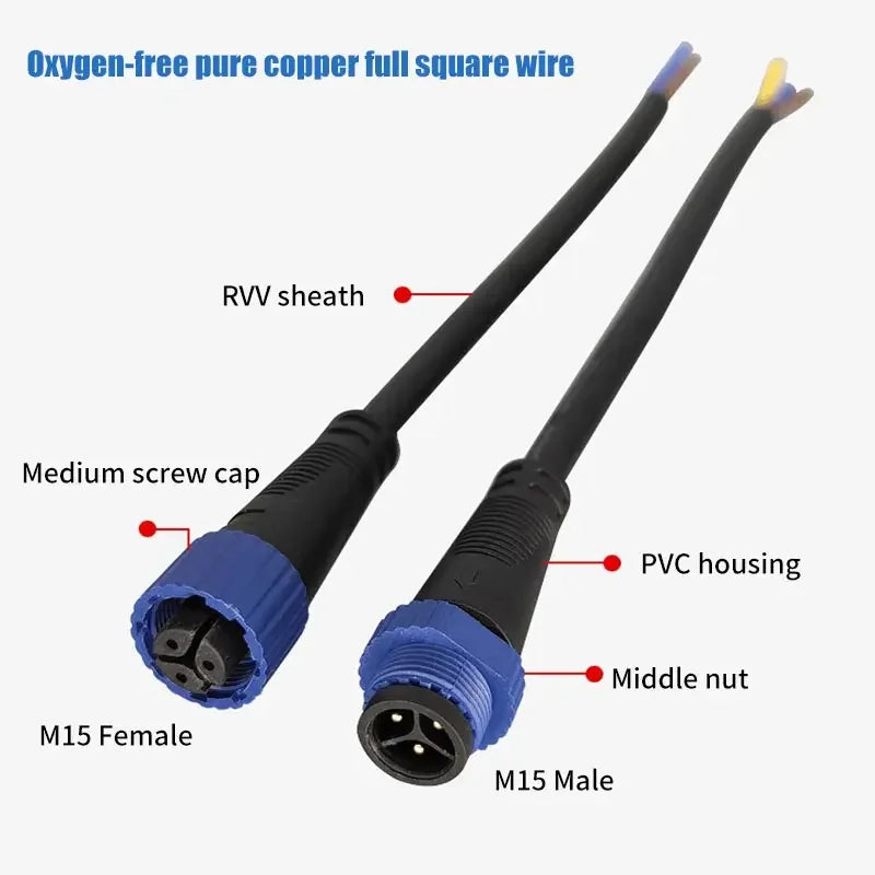 M15 Industrial Aviation LED Power Cord 2Pin 3Pin 4pin 5pin Waterproof Male Female Plug Connector AC/DC Automobile Plug-in IP67