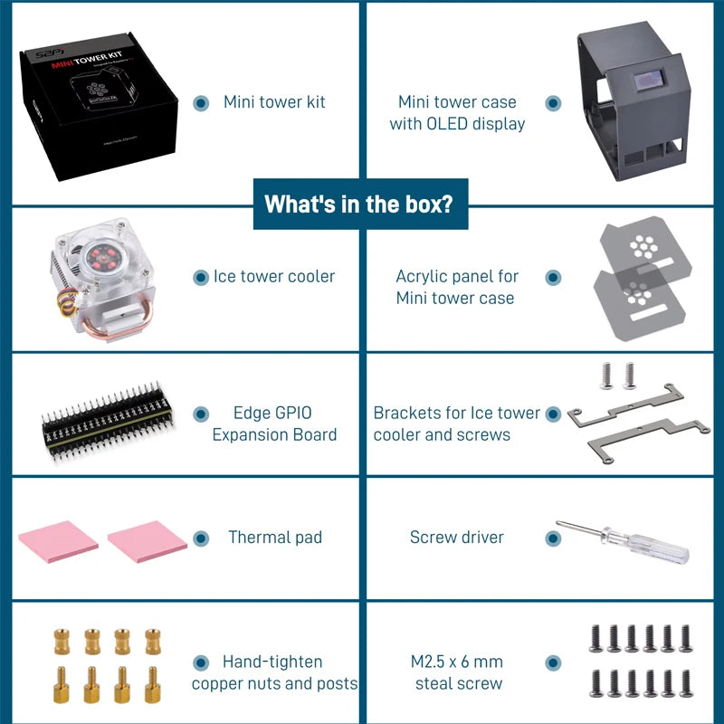 GeeekPi Raspberry Pi 5 ABS Mini Tower Complete Kit With Cooler Ice Tower 0.96 Screen Dispaly Power Supply For Raspberry Pi 5