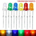 100-1000X 3mm Ball Bulb Led White Green Yellow Blue White Red Ultra Bright Light Emitting Diode Round Head with Edge Short Feet