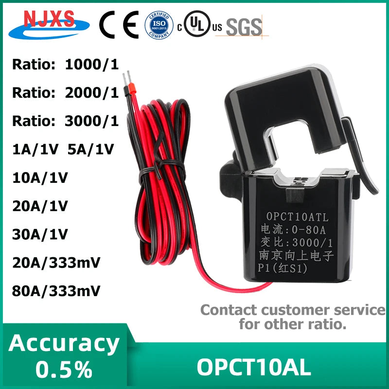 NJXSE OPCT10AL 1000/1 2000/1 3000/1 Clamp Sensor 5A 10A 20A 30A 50A 60A 80A High Quality AC CT Split Core Current Transformer