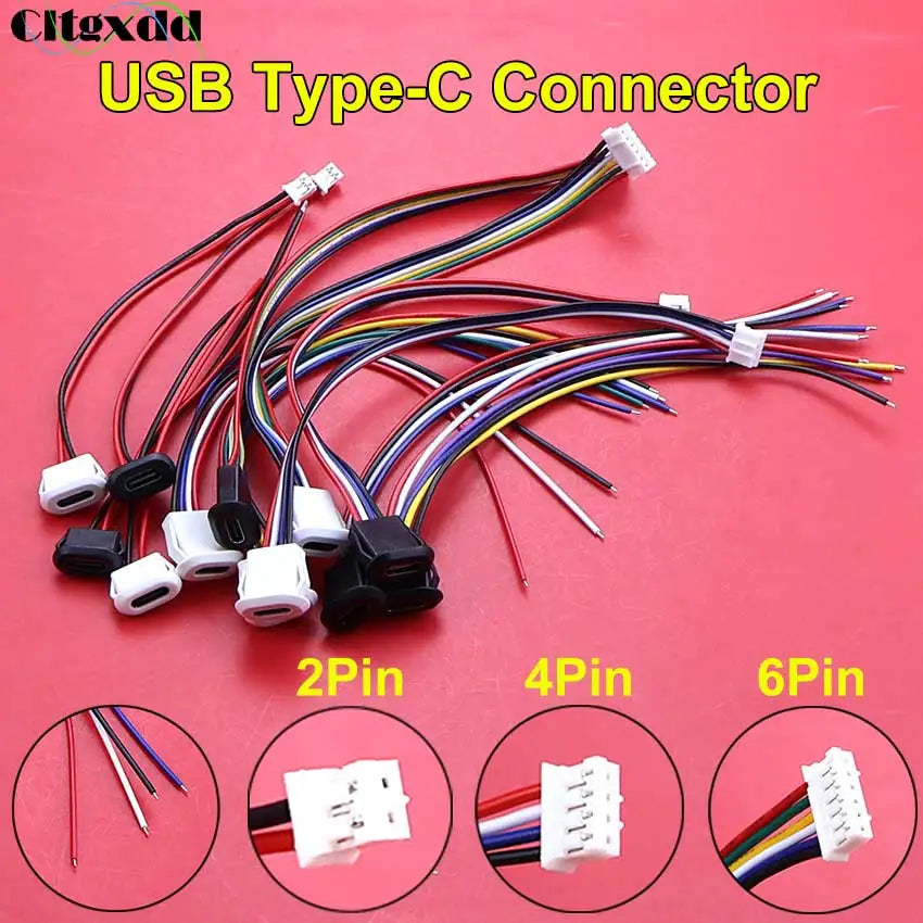 1-10pcs 2Pin 4Pin 6Pin USB Type C Connector Charging Port W/ Wire PH2.0 Direct Compression Waterproof Type-C Female Socket