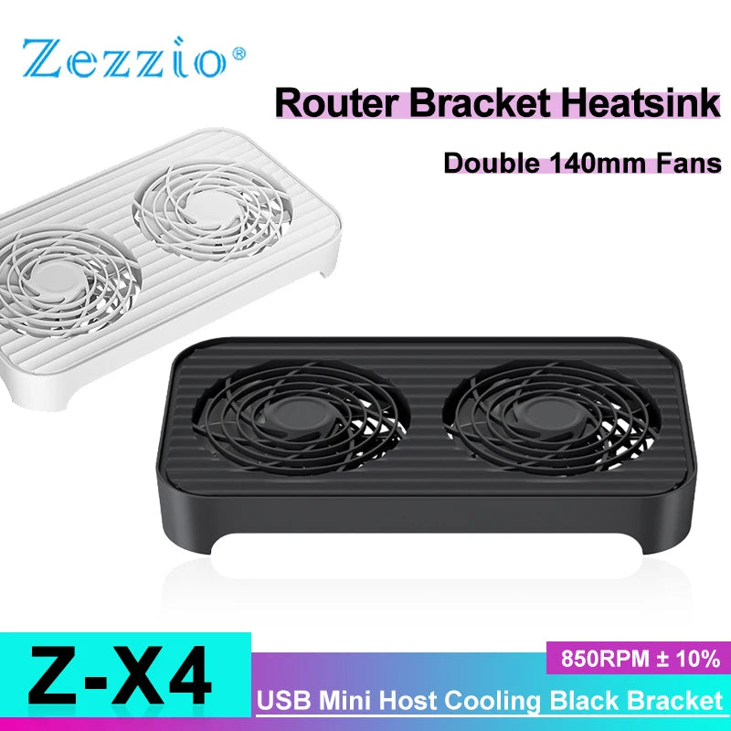 Zezzio Z-X4 Router Radiator USB Powered Router Cooling Router Cooler Base Ptical Cat Set-top Dual 14CM Fan Host Bracket