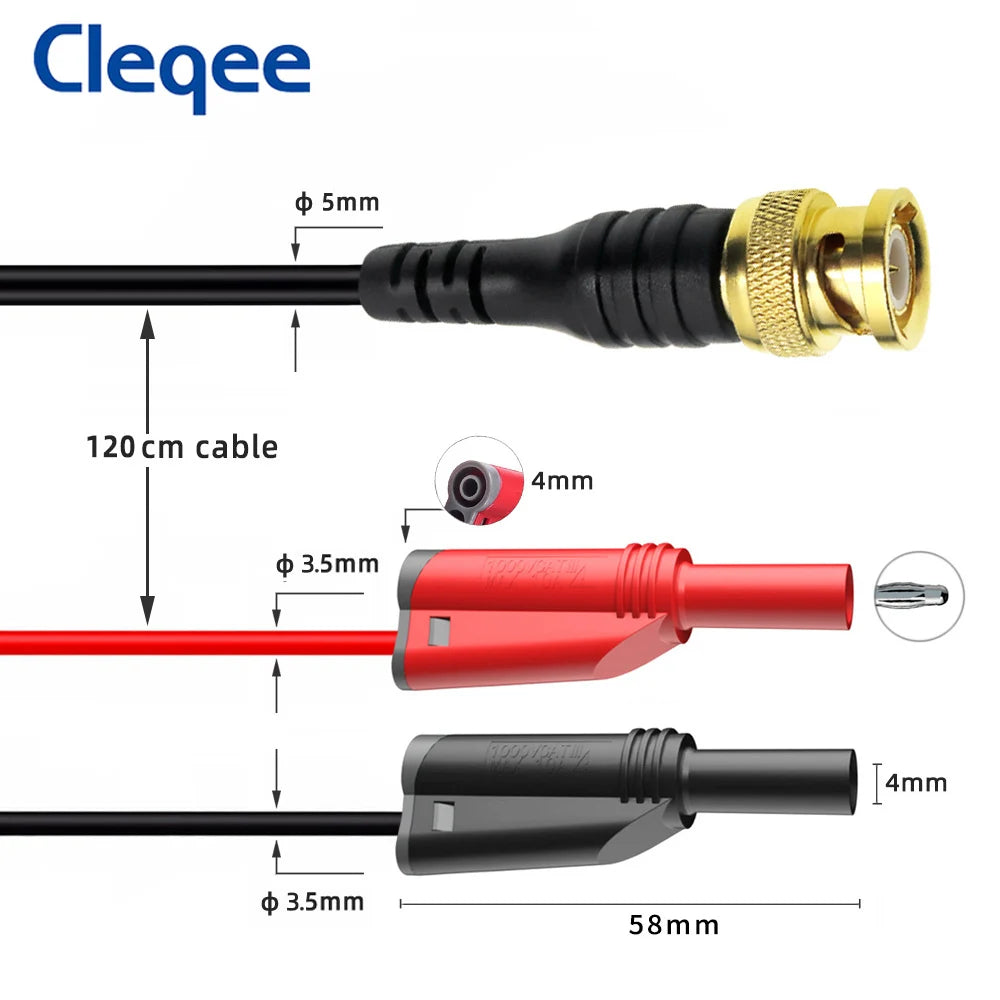 Cleqee P1064 Gold-plated BNC to Dual 4mm Shrouded Banana Plug Test Lead Stackable Pure Copper Q9 Oscilloscope Probe 120CM Cable