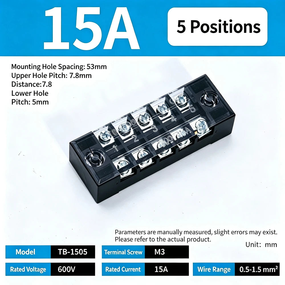1Pc Dual Row Screw Terminal Block TB1503-TB1520 15A Fixed Wiring Strip Wire Connector