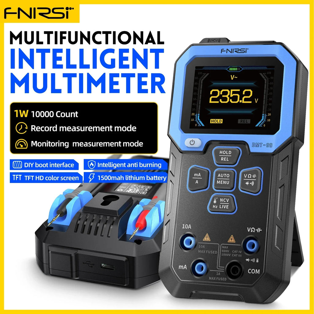 FNIRSI DMT-99 Digital Multimeter 9999 Counts Smart Professional Tester for 1000V Auto-Range AC/DC Ohm Hz and Capacitance