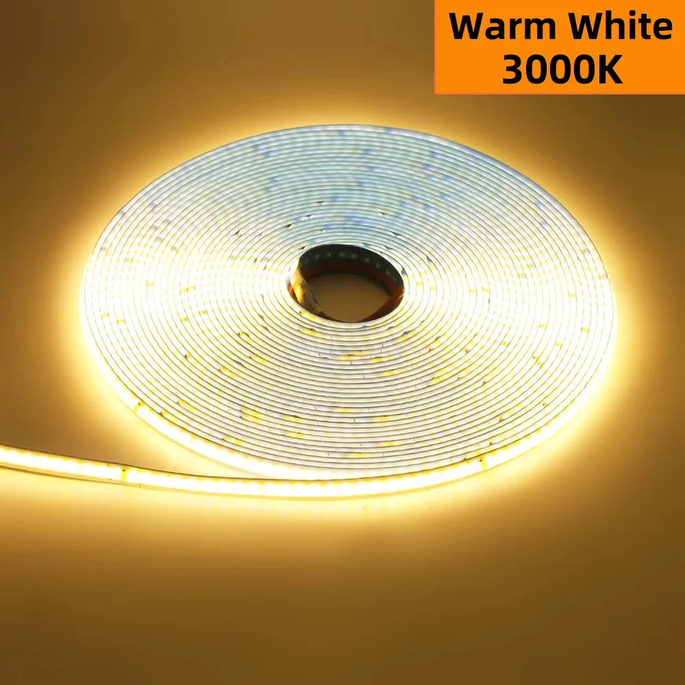 Linear regulável 24v 12v cob luzes de tira led 8mm 320leds/m fita flexível led para decoração do quarto 3000k 4000k 6000k 1m 5m