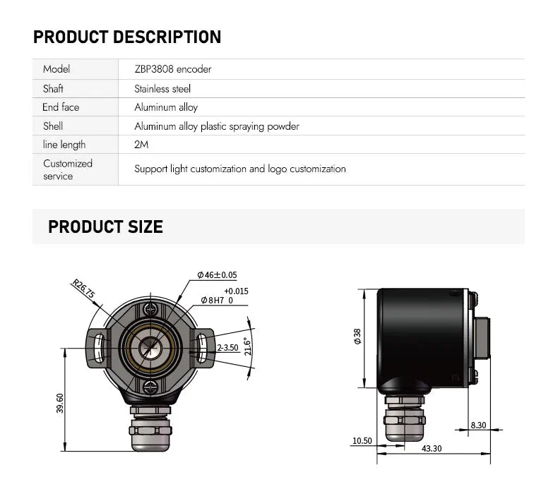 38mm Incremental Rotary Encoder 8mm Half Hollow Shaft Photoelectric Optical Switch 5-24VDC E40H8 Rotary Encoder