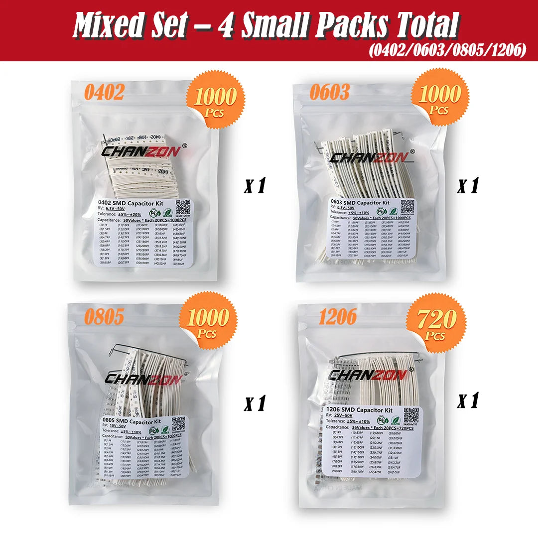 1PF-22UF New MLCC SMD Capacitor Assorted Kit 0402 0603 0805 1206 Assorted Kits Capacity Chip Chanzon Capacity package