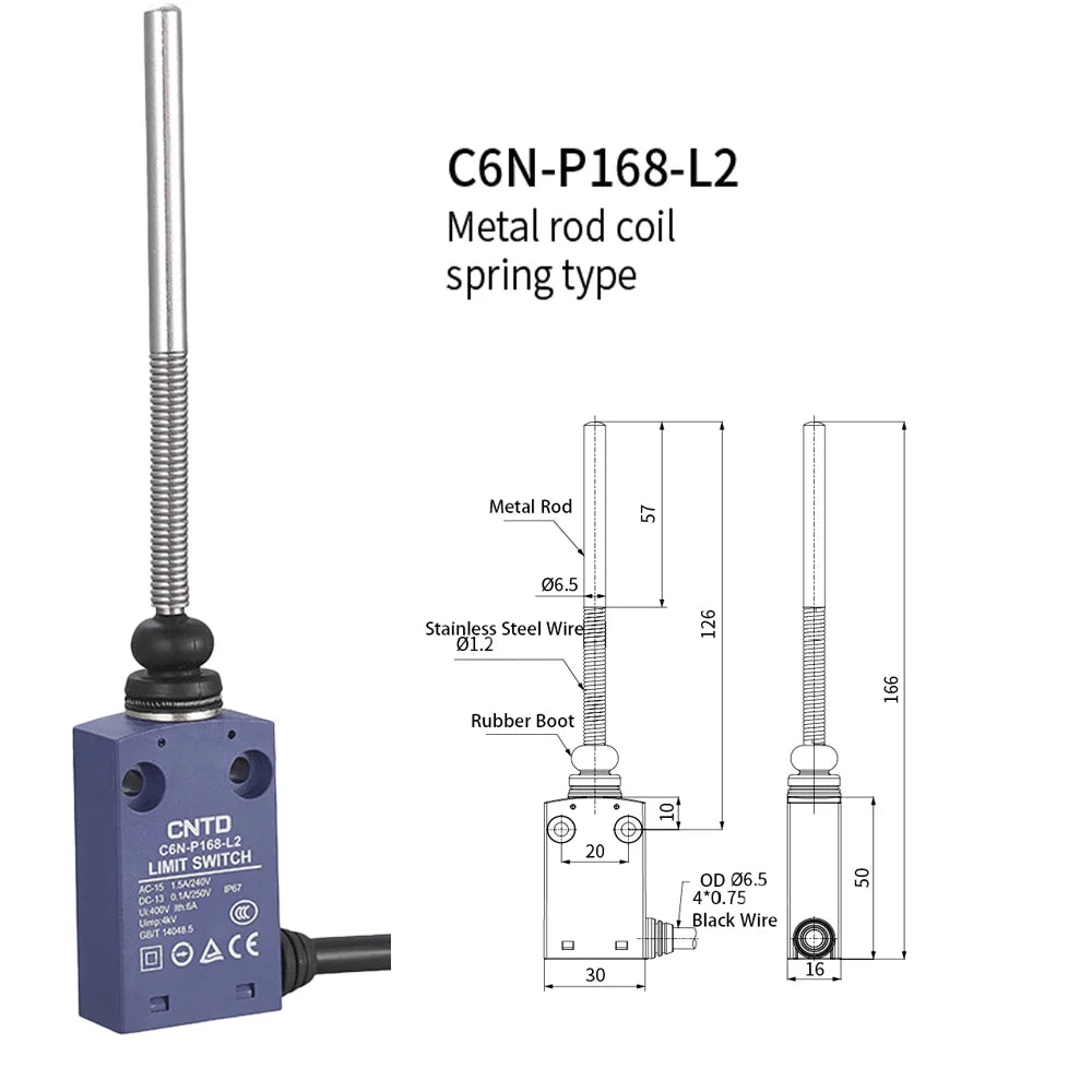 CNTD Micro Limit Switch C6N Series C6N‑101 C6N‑102 C6N‑111 C6N‑121 1NO1NC 10A 250V IP67 Waterproof For Automated Machinery