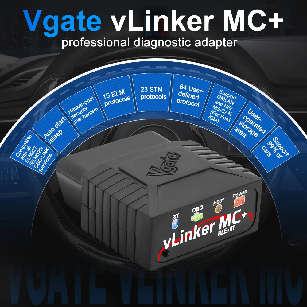 Vgate VLinker MC/MC+ Bluetooth 3.0/4.0 OBD2 Scanner ELM327 Compatible for BimmerCode FORScan for IOS/Android Car Diagnostic Tool