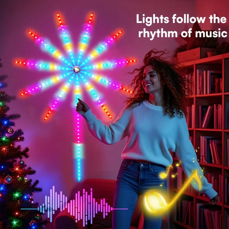 RGBIC Firework Strip Lights LED USB Powered Room Decor with Realistic Blooming Visuals BT APP Control Neon Strip USB 5V Changing Smart Lamp Sync Music Bedroom Decor Dream Light