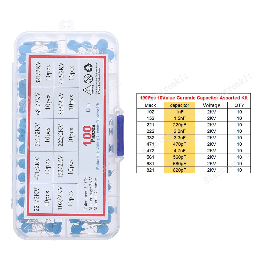 Ceramic Capacitor Assorted Kit Electronic Components Package Samples Diy Kit High voltage Ceramic Capacitor