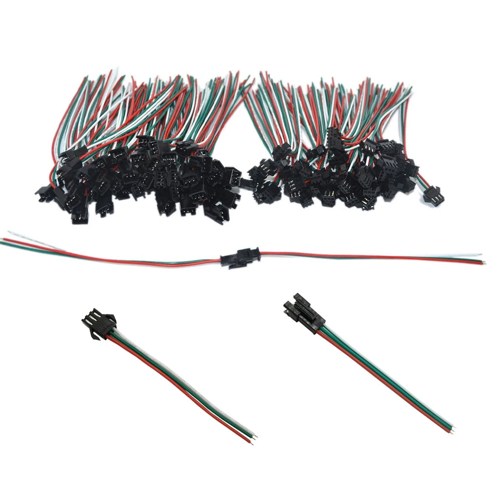 JST SM 3 Pin Pitch 2.54mm Female Male Connectors WS2812B WS2811 LED Lights Strip Connection Cable 10cm 15cm 20cm 30cm 22AMG Wire