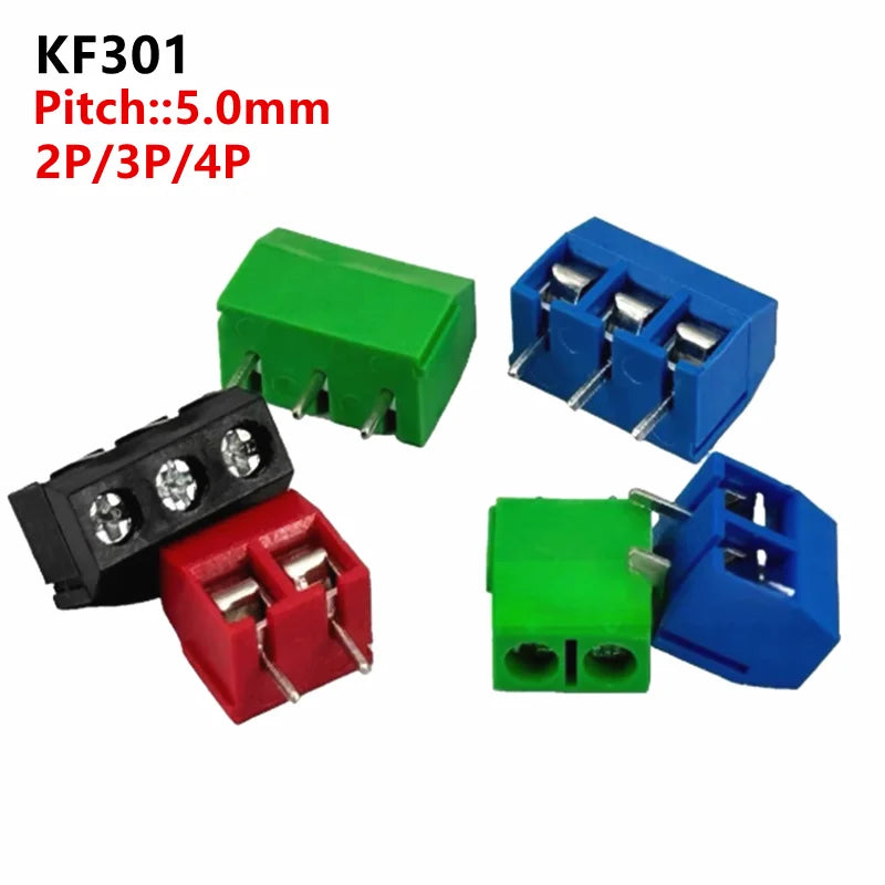 10/20/50Pcs/lot KF301-5.0-2P KF301-3P KF301-4P Pitch 5.0mm Straight Pin 2P 3P Screw PCB Terminal Block Connector Blue Green