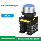 Waterproof Button Switch Momentary Self Reset Self Locking Flat Round Head 22mm Power Push Button Switch 10A 1NO 1NC Red Green