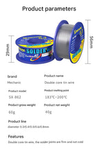 MECHANIC 0.3-1.0mm Dual Core Rosin Flux Solder Wire 40g Fast Melting Low Residue for PCB Motherboard Repair 5PCS Pack SX-862
