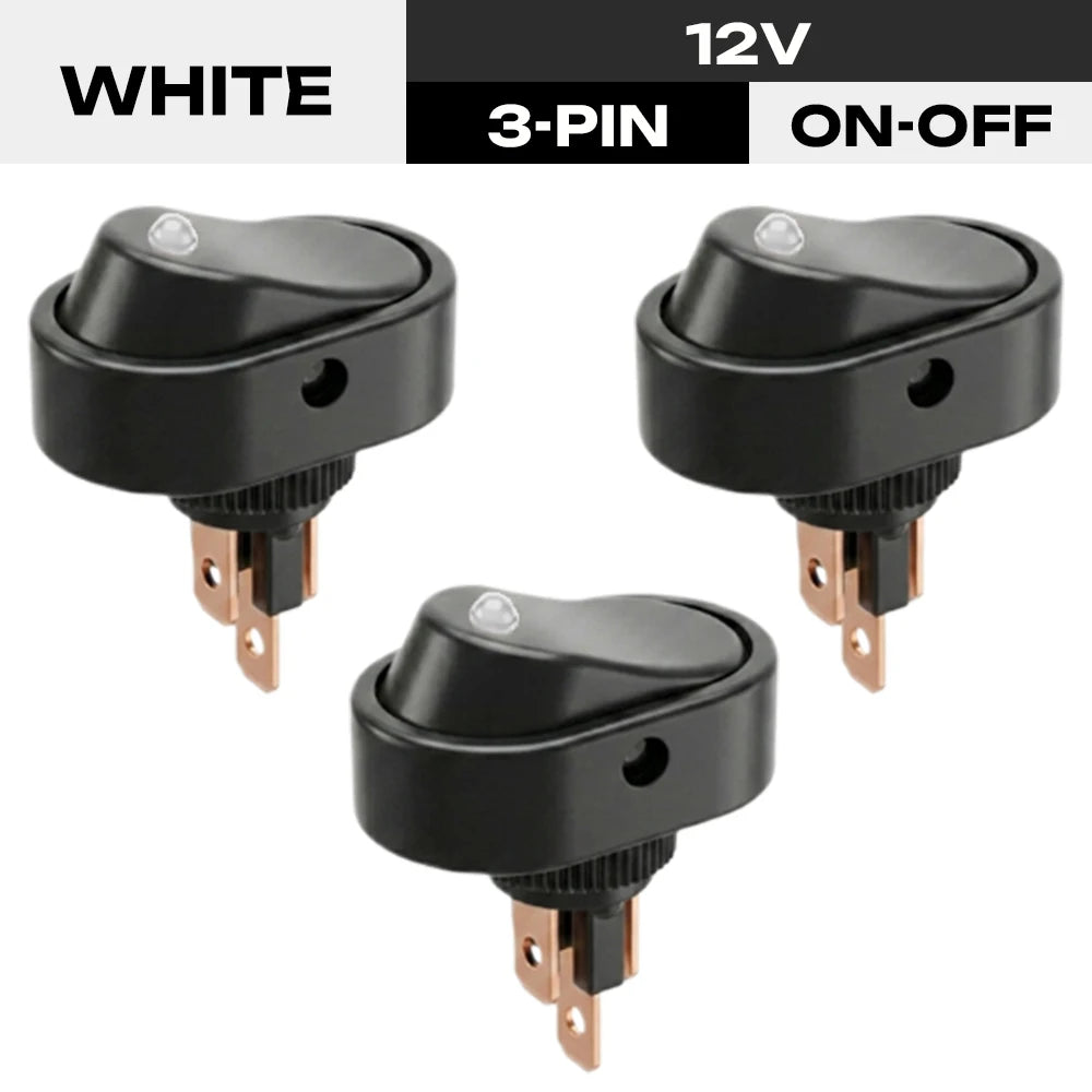 FILN 3Pcs 12V Rocker Switch 6A 3 Pin Threaded Mount Round LED Dot Light Toggle Power Switches for Small Home Appliance Auto