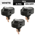 FILN 3Pcs 12V Rocker Switch 6A 3 Pin Threaded Mount Round LED Dot Light Toggle Power Switches for Small Home Appliance Auto