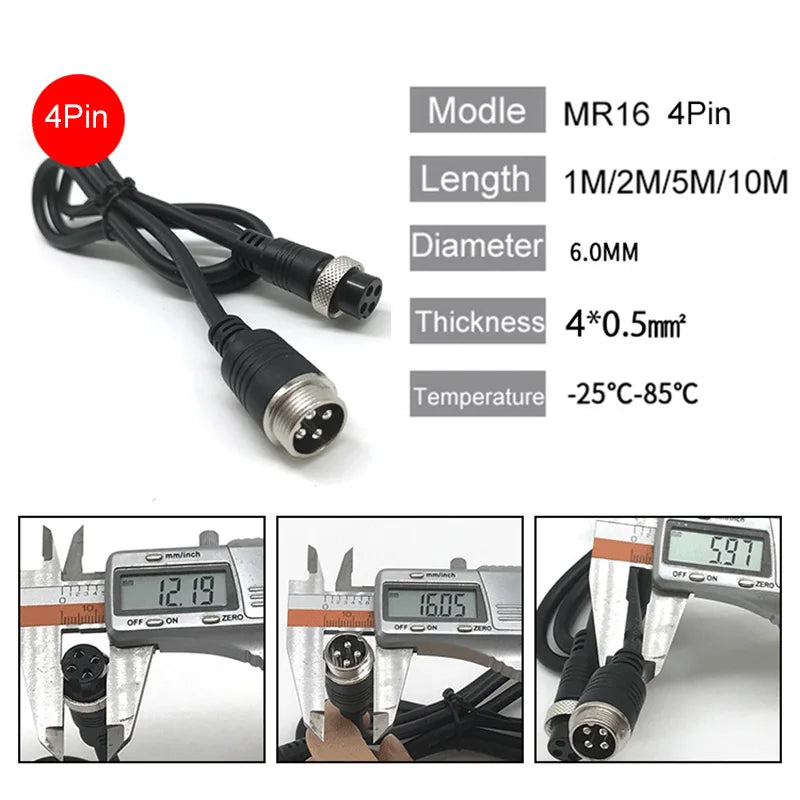 M16 2pin 3p 4p 5p 6p 7p 8p 9p 10Pin GX16 6pin Male to Female Aviation Video Extension Connect Cable 1M-10M for Car Camera System