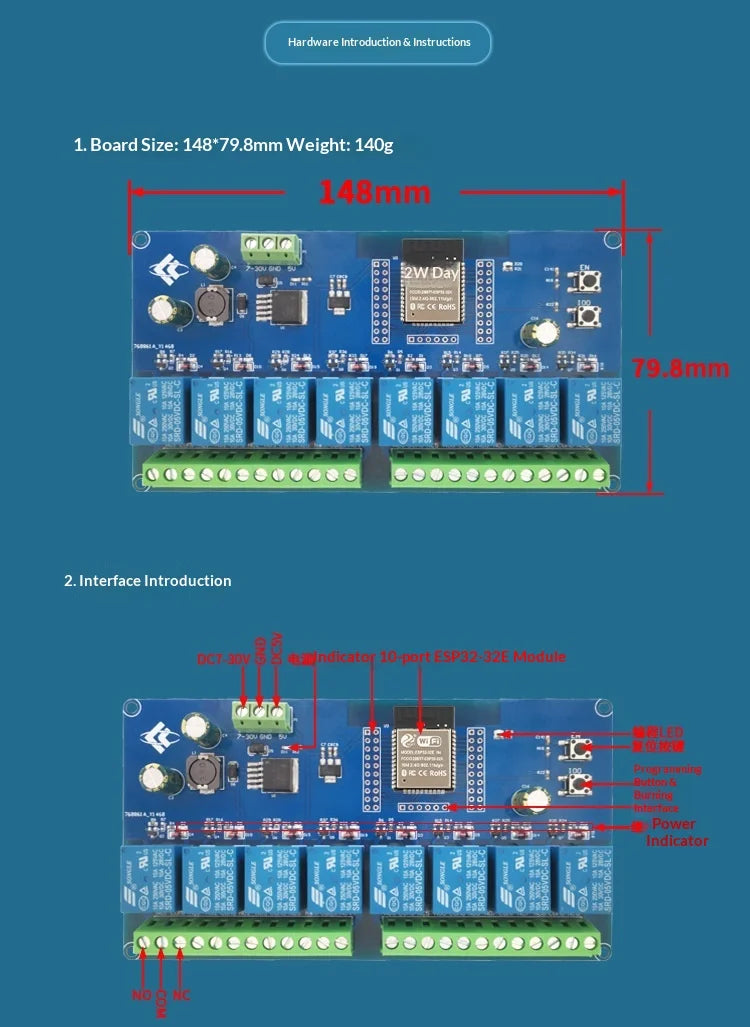 Dc5-30v Power Supply Esp32 Wifi Bluetooth Ble Eight-way Relay Esp32- Secondary Development Board