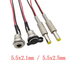 5.5 x 2.1mm 5.5 x 2.5mm DC Power Male Plug DC-099 DC Socket Threaded Panel Mount Female Connector Adapter With 20AWG Cable Wires