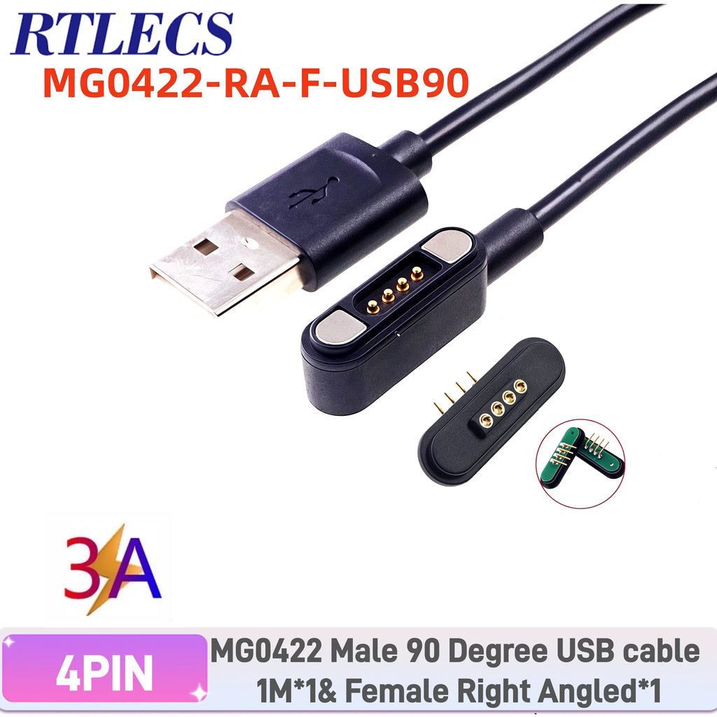Waterproof Magnetic Pogo Pin 4 Position Cable Connector High Current 3A USB Type-C 2.2 MM THT Spring Loaded Strong Force 500G