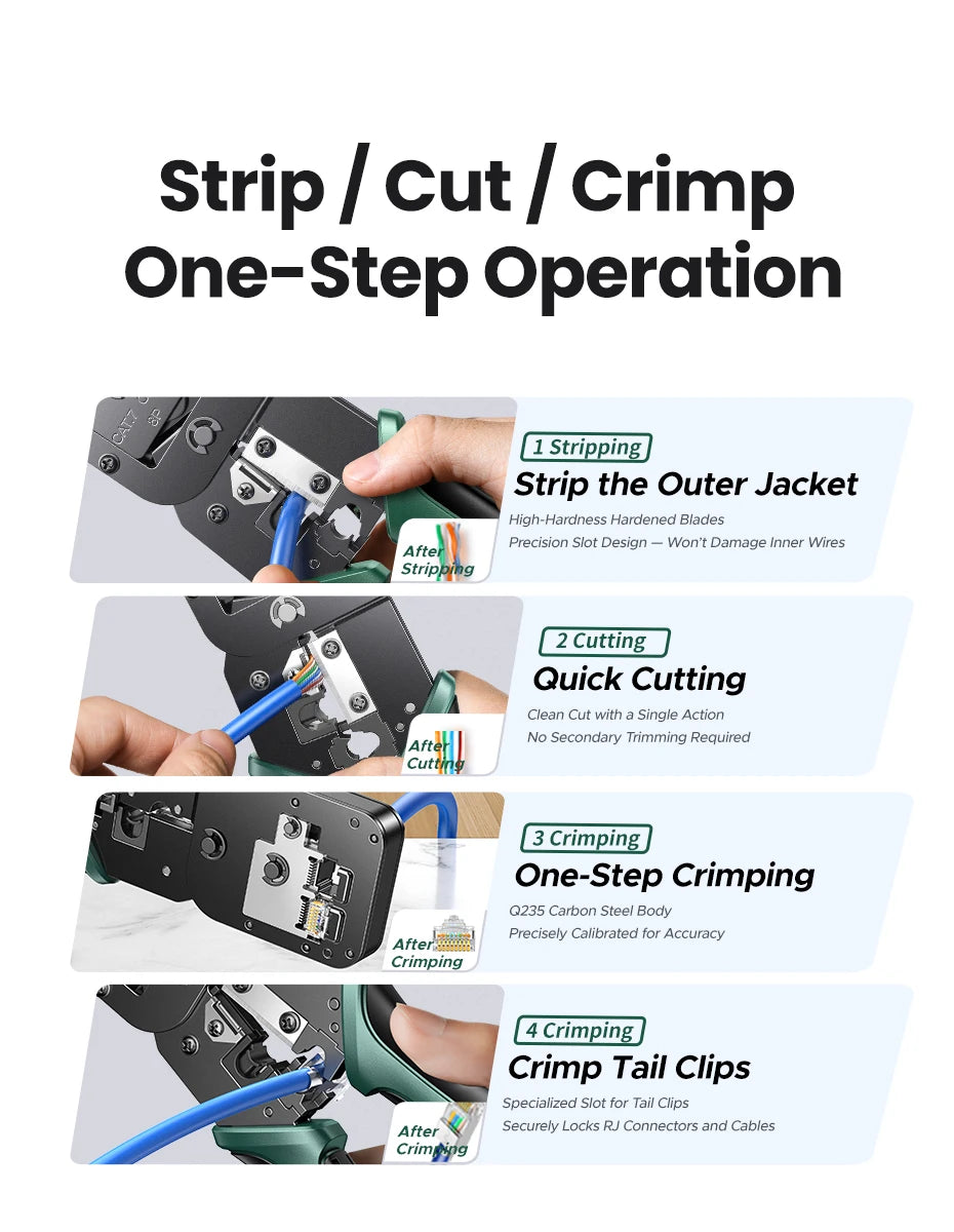 UGREEN RJ45 Crimper Tools Crimping Pliers for CAT5/6/7/8 8P/6P Ethernet Lan Cable Network Cutter Stripper Plier Multifuntion