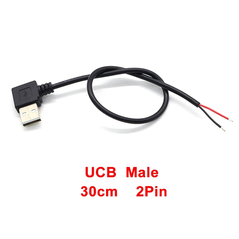 1pcs 2Pin 4Pin Micro USB / Type C Charger Connector USB 2.0 Type A Elbow Head Male Power Supply Extension Cable DIY Data Line