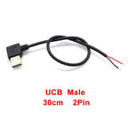 1pcs 2Pin 4Pin Micro USB / Type C Charger Connector USB 2.0 Type A Elbow Head Male Power Supply Extension Cable DIY Data Line