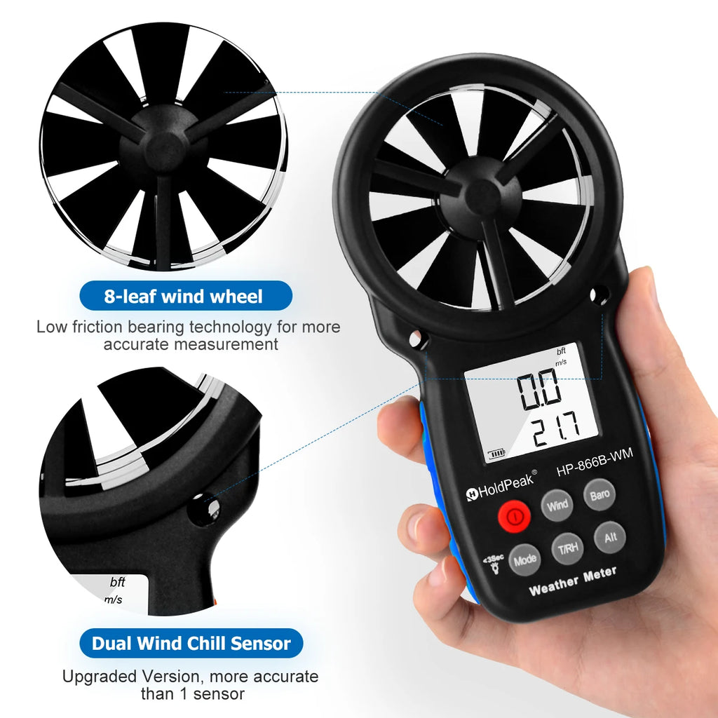 HP-866B-WM Weather Meter Anemometer Wind Speed Temperature Humidity Barometer Altitude