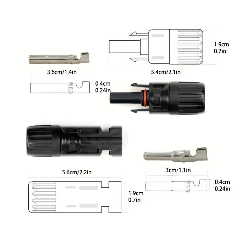 10/20/60/100PCS Photovoltaic Connectors, Solar Cable Connectors, IP67 Waterproof Adapters, DC1000V/30A Used for 2.5/4/6mm2 Cable