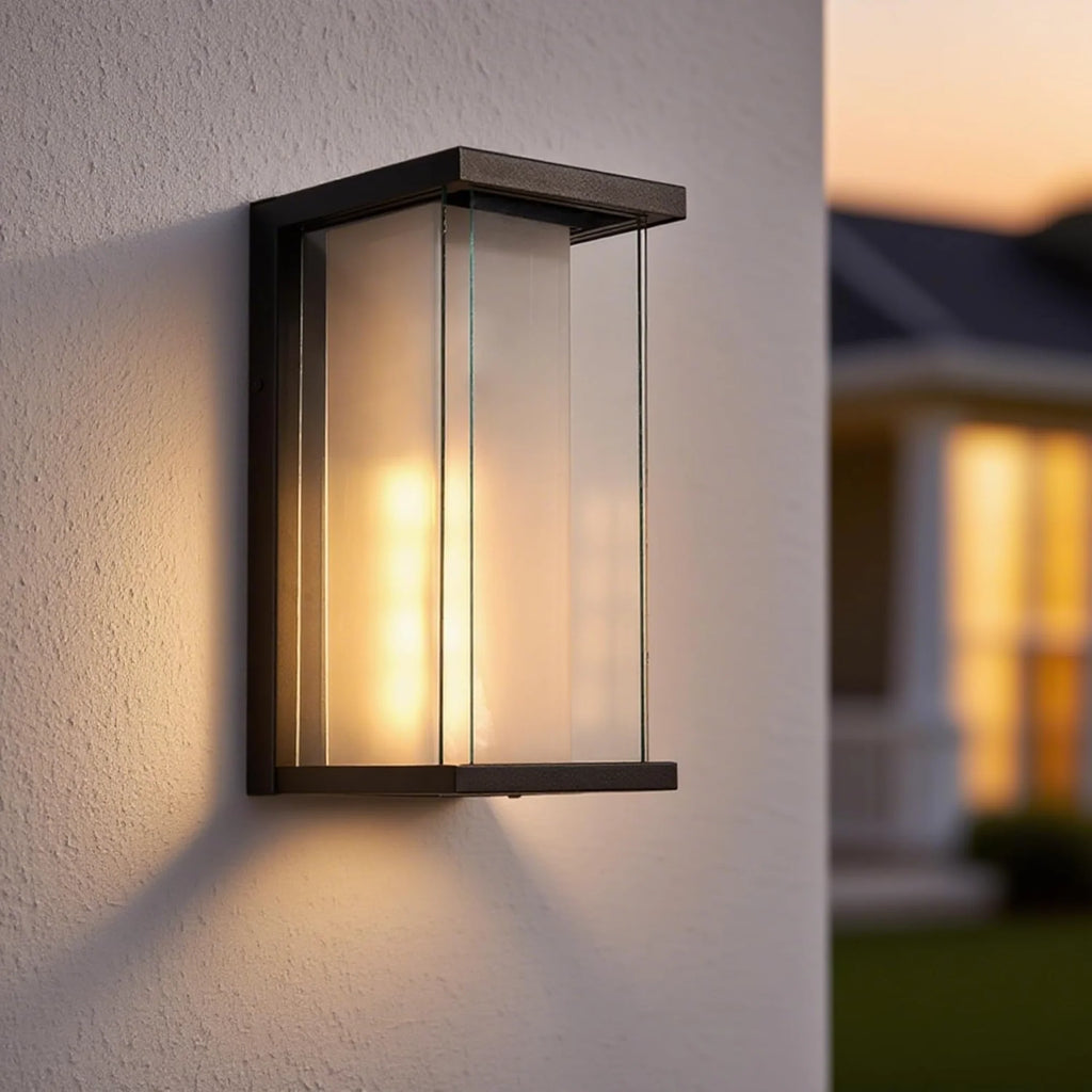 2 Pack Dusk to Dawn Outdoor Sconce, 13.3" Black Modern Wall Light with Auto Night-On Sensor, Waterproof Exterior Fixture for Porch Garage (No Bulb)