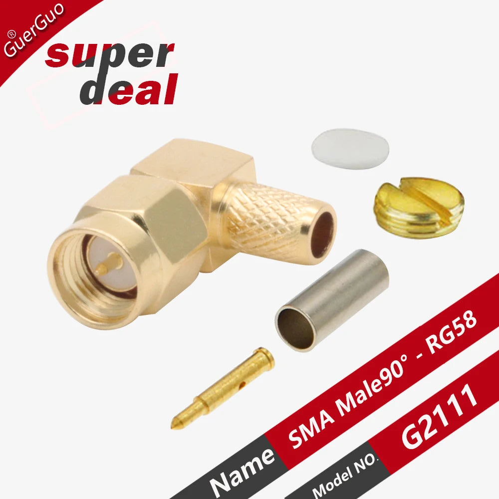 1PC RP SMA Male Plug Female Jack Right Angle Connector Solcering Crimp Adapter RG58 3DFB/LMR200 SYV 50-3 RF Coaxial Connectors