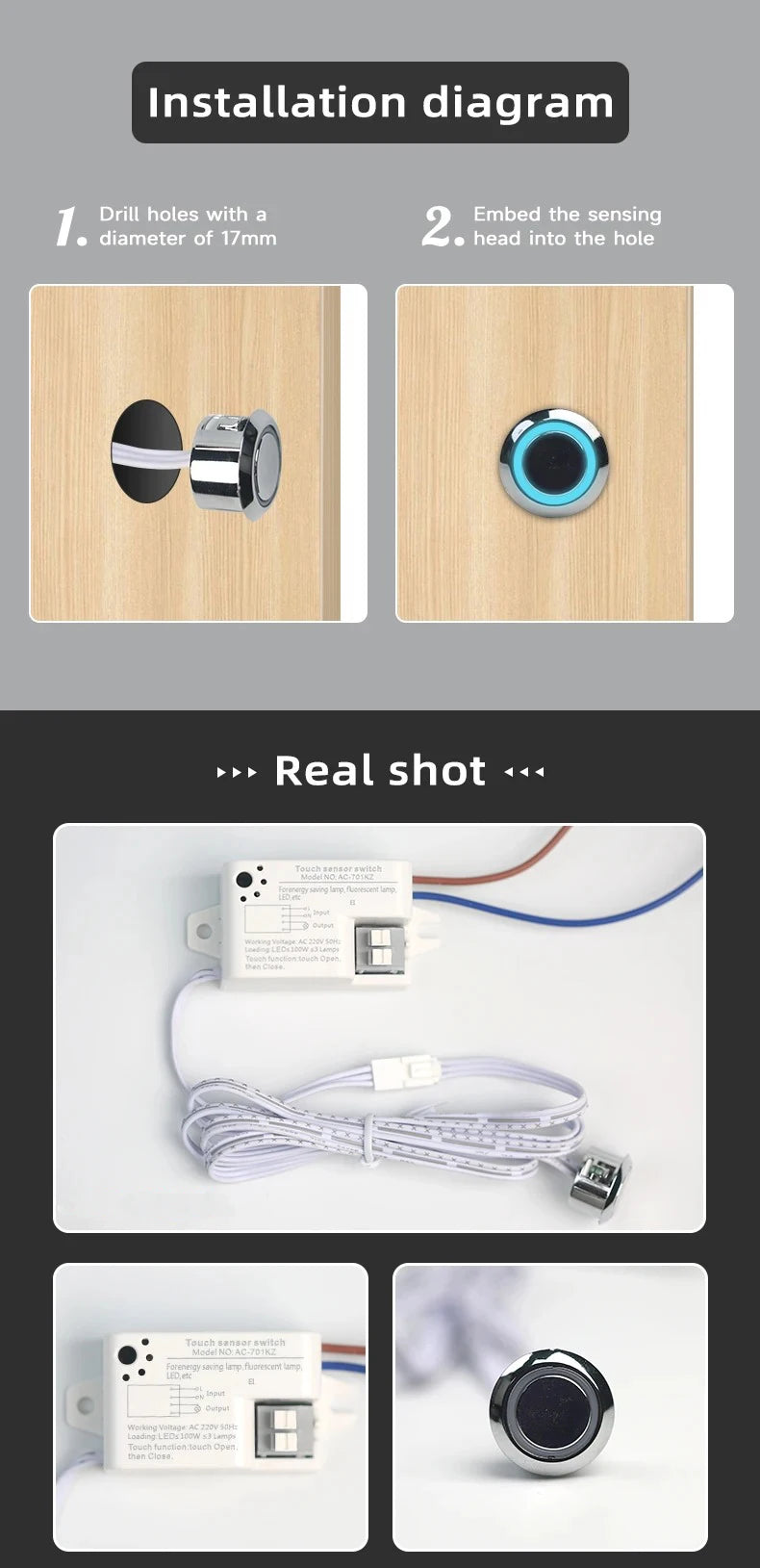 220V 100W LED  Touch Sensor/Door Sensor Gesture Sensor Switch Suitable for cabinet furniture gesture sensor  smart home switch