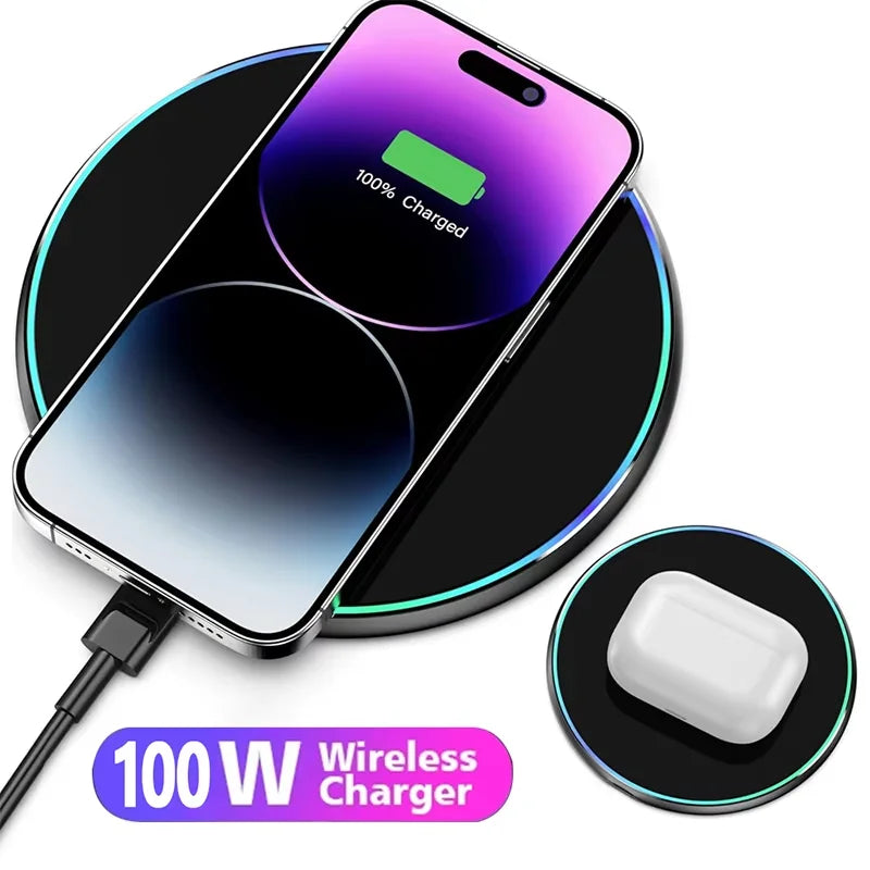 Wireless Charger For iPhone 17 16 15 14 13 Pro Max Induction Fast Charging Pad Dock Station For Samsung S25 S24 Xiaomi Huawei