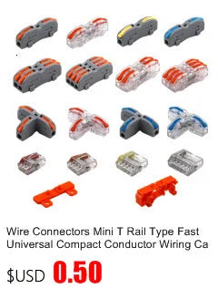 1PC Wire Connector Electric Universal Quick Conductor Splitter Push-in LED Cable Terminal Blocks Mountable Rail Junction Box