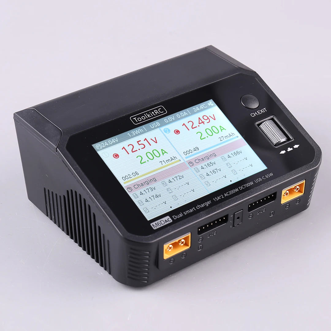 ToolkitRC M6DAC 350W X 2 USB-C 65W AC/DC Dual Smart Charger Discharger for 1-6S Lipo LiHV Lion NiMh Pb Battery with 15A Balance
