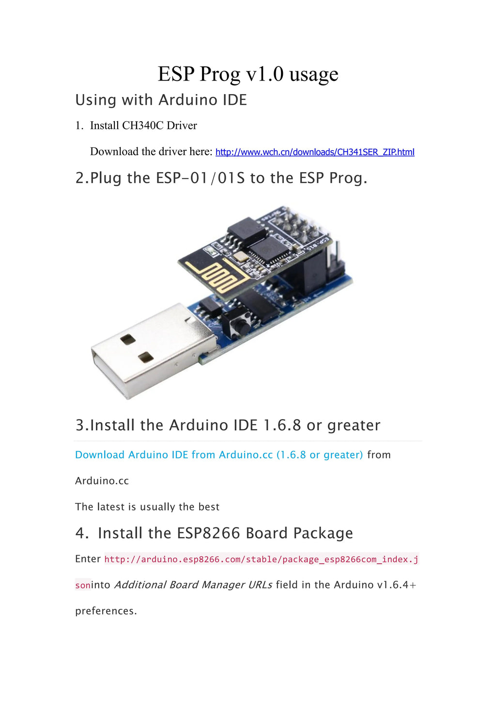 ESP01 Programmer Adapter USB to ESP8266 ESP01S Downloader with Auto Download Function CH340 for Arduino DIY Projects