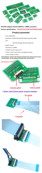 FPC/FFC Flat Cable Transfer Plate FPC FFC Adapter Board Directly Inserted DIY 0.5mm 1.0mm Spacing Connector 6P 8P 10P 20P 30-60P