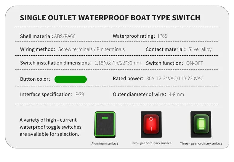 FILN 30A 12V 24V 220V Waterproof Inline Toggle Switch with LED IP65 Sealed Outdoor Box Inline Cord Rocker Switch Power