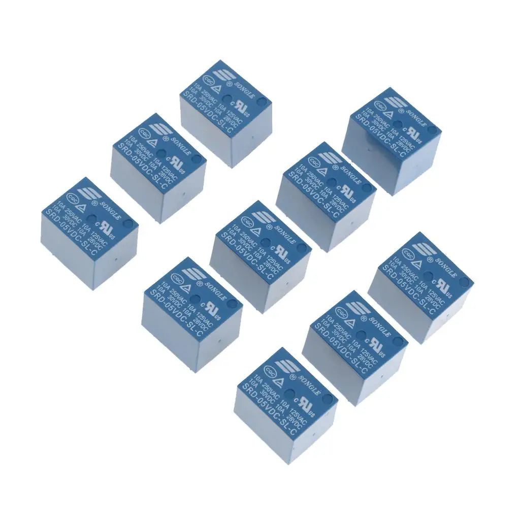 10 Pieces SRD 05VDC SL C 5Pin Power Relay 5V DC SPDT PCB Type Blue
