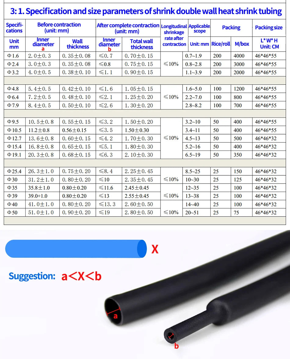 100 Meters/ 10M 3:1 Ratio Adhesive Lined Heat Shrink Tube Thicken With Glue Dual Wall Tubing Diameter 2.4/3.2/4.8/6.4/7.9/9.5mm