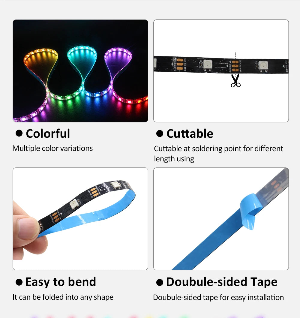 WS2812B RGBIC LED Strip Light 5V DC 5050 300LED SMD Digital LED Tape Ribbon Lamp Black PCB Waterproof Addressable RGB IC Stripe