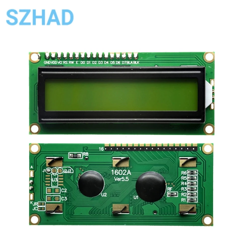 1602A IIC 16x2 LCD Module – Yellow-Green Screen With Level Conversion, 5V For Arduino & MCU Projects