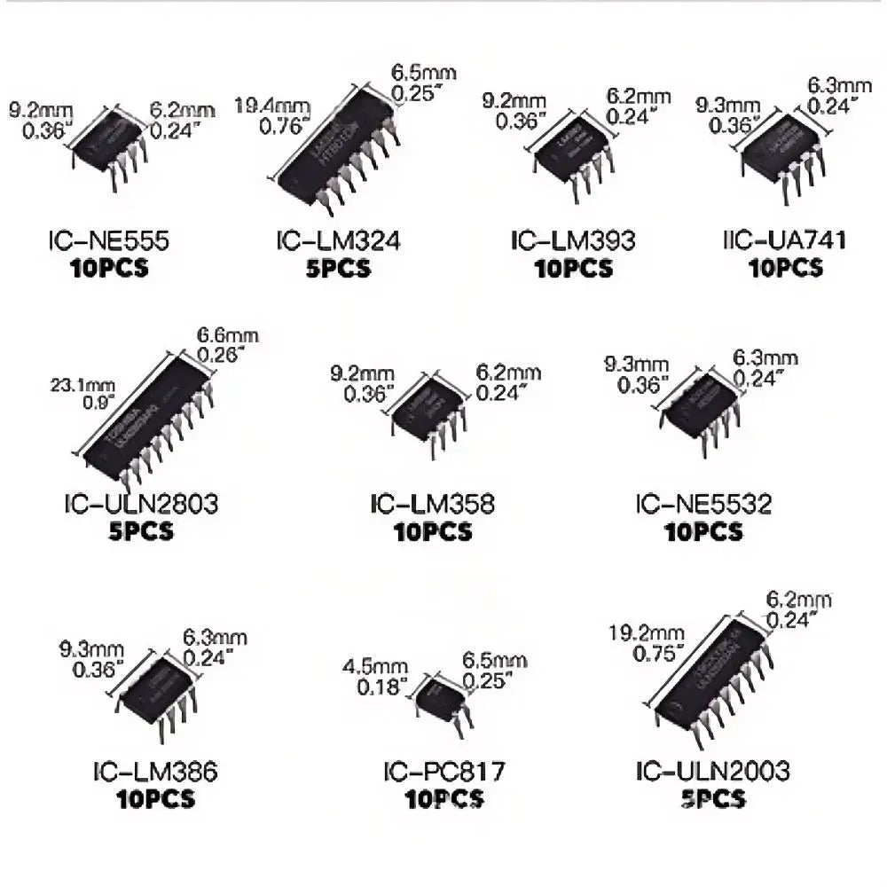 Integrated Circuit Chip Kit 10 Value IC Chip NE555 LM324 LM393 UA741 ULN2803 LM358 LM386 NE5532 ULN2003 PC817 Kit 85PCS/Box