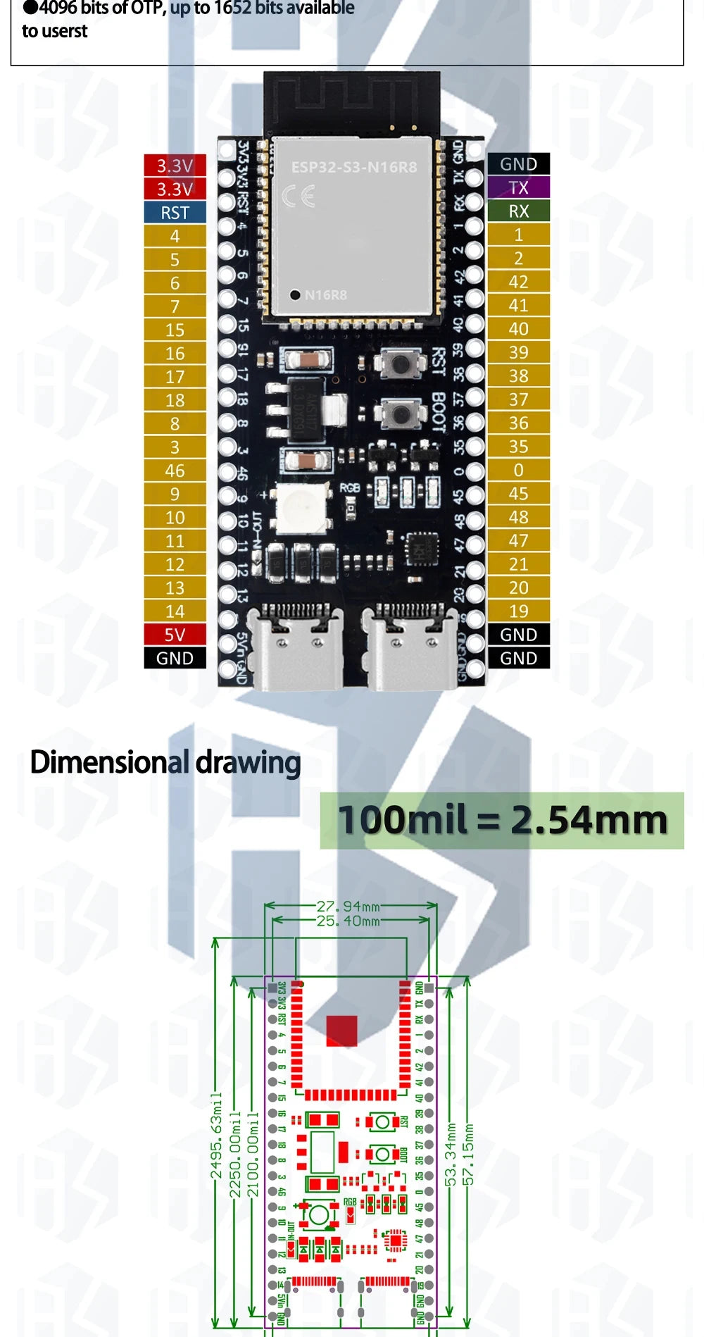 ESP32-S3 WiFi Bluetooth BLE 5.0 Mesh Module ESP32-S3-Dev-Kit-C-1 Development Board Compatible with for Arduino