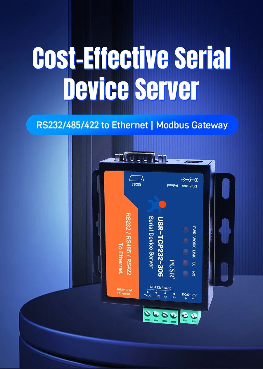 RS232 RS485 RS422 to Ethernet  Converter Serial Device Server SerialTCP/IP Modbus RTU to IoT Gateway Data PSUR USR-TCP232-306