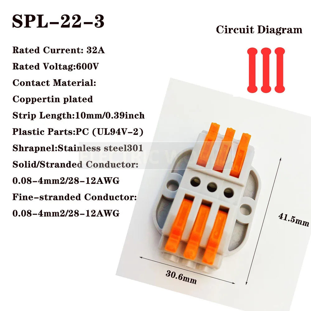 Wire Connectors KV-223-2 Terminal Block Push-in Quick Connector Docking Wiring Connector Electrical Plug-in Fast Cable Connector