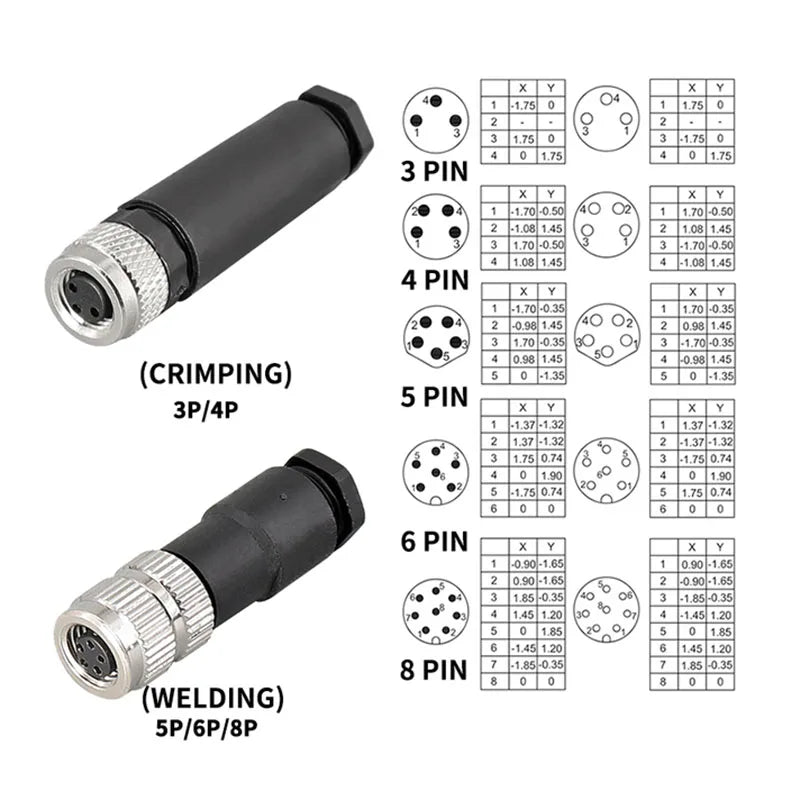 M8 Sensor Connector Screw Connection Metal A Code 3pin/4pin Non-welding 5pin 6pin 8pin Weld IP68 Straight Waterproof Connectors