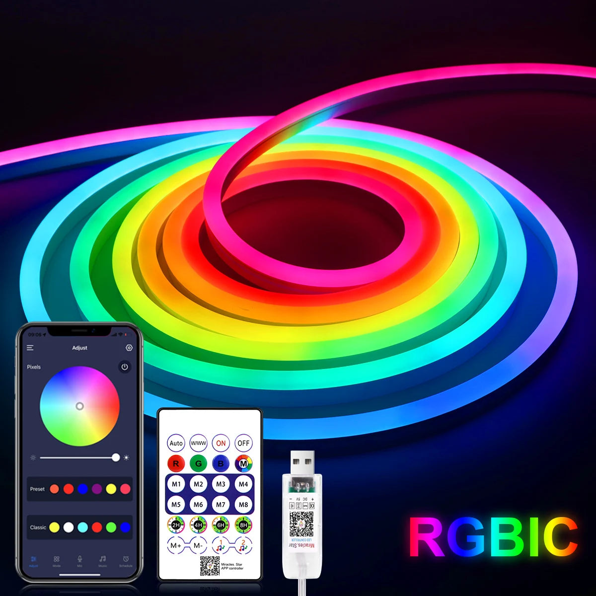 Smart Bluetooth Colorful RGB LED Strip Neon Light 1M 2M 3M 5M With 5V USB Remoter LED Dimmer Night Room Table Cabient Lamp Decor